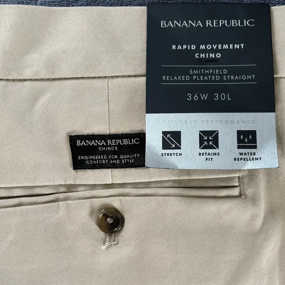 New Banana Republic Men’s Rapid Movement Chino Smithfield Pleated Size 36x30